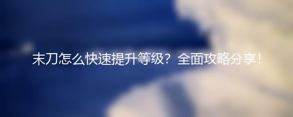 末刀怎么快速提升等级 全面攻略分享