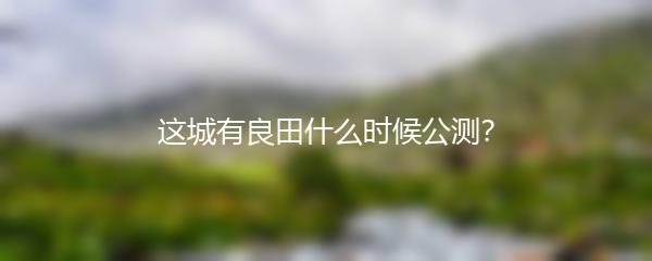 这城有良田什么时候公测