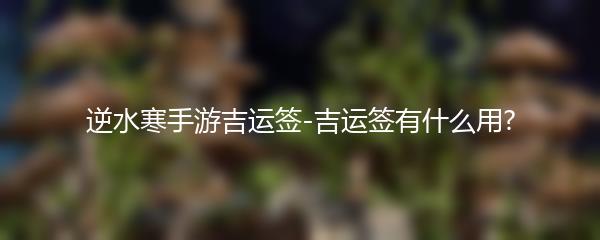 逆水寒手游吉运签-吉运签有什么用?